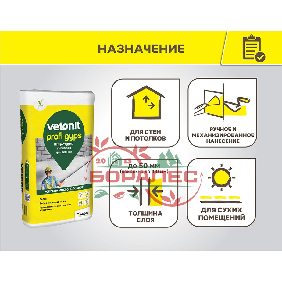 Штукатурка гипсовая Профи Гипс Ветонит Vetonit Profi Gyps белая 30кг